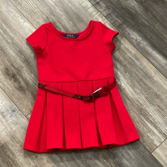 Ralph Lauren Polo red short sleeve dress plaid belt 2t